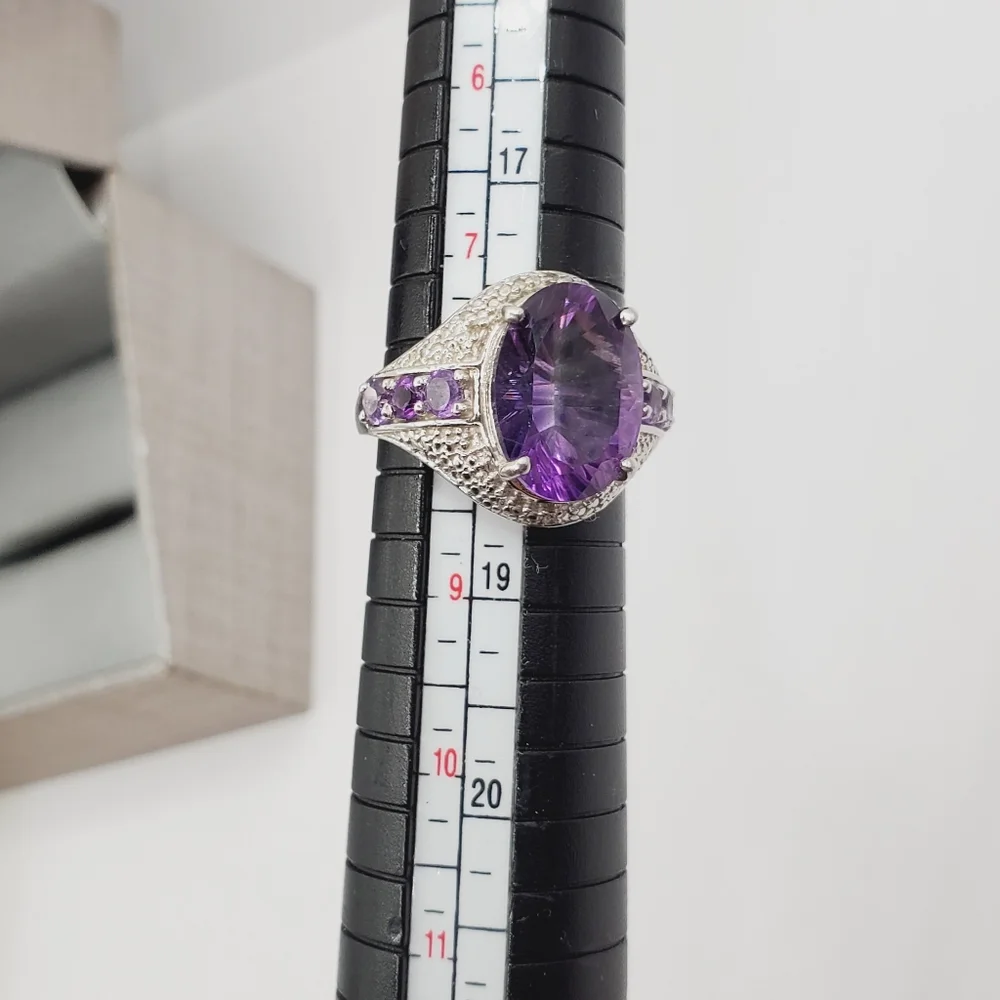 925 Sterling Silver Ring Amethyst Ring Purple Ring Oval Statement Ring size 8